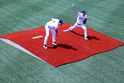 Double Bullpen in Red Turf with 2 Pitcher's Throwing